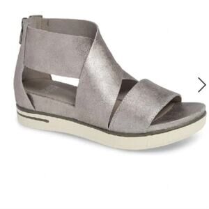 EILEEN FISHER Sport | Silver Pewter Leather Cross Strap Sandals | Size 7.5